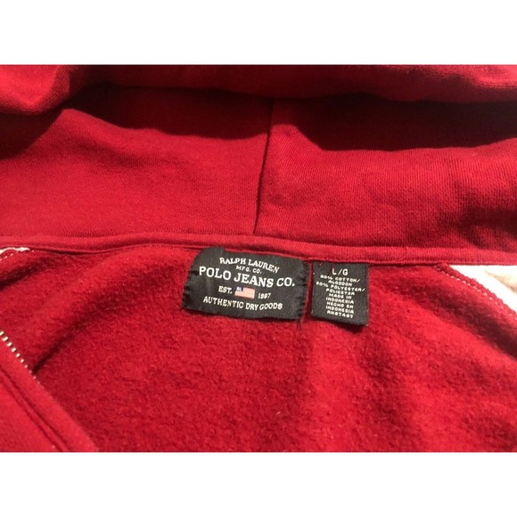 Polo Jean Co. Ralph Lauren Mens 1/2 Zip Pullover Sweatshirt Red Sz L Vintage - Picture 9 of 11
